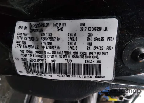 2003 Dodge Ram 1500 Slt/Laramie/St z USA, uszkodzony, nr VIN 1D7HU18D73J627612